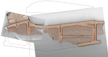 CAD drawing with scanned photo of parts behind